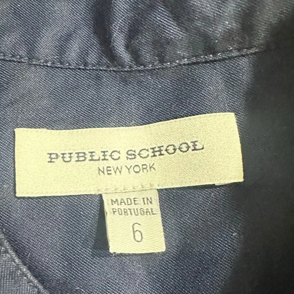 PUBLIC SCHOOL Masika Shirt Dress Womens 6 Navy Blue Drawstring Colorblock Cotton